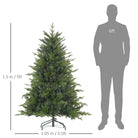 HOMCOM 5ft Artificial Christmas Tree with 1309 Tips, Metal Base, Realistic Hinged Xmas Tree for Home Office, Green - anydaydirect