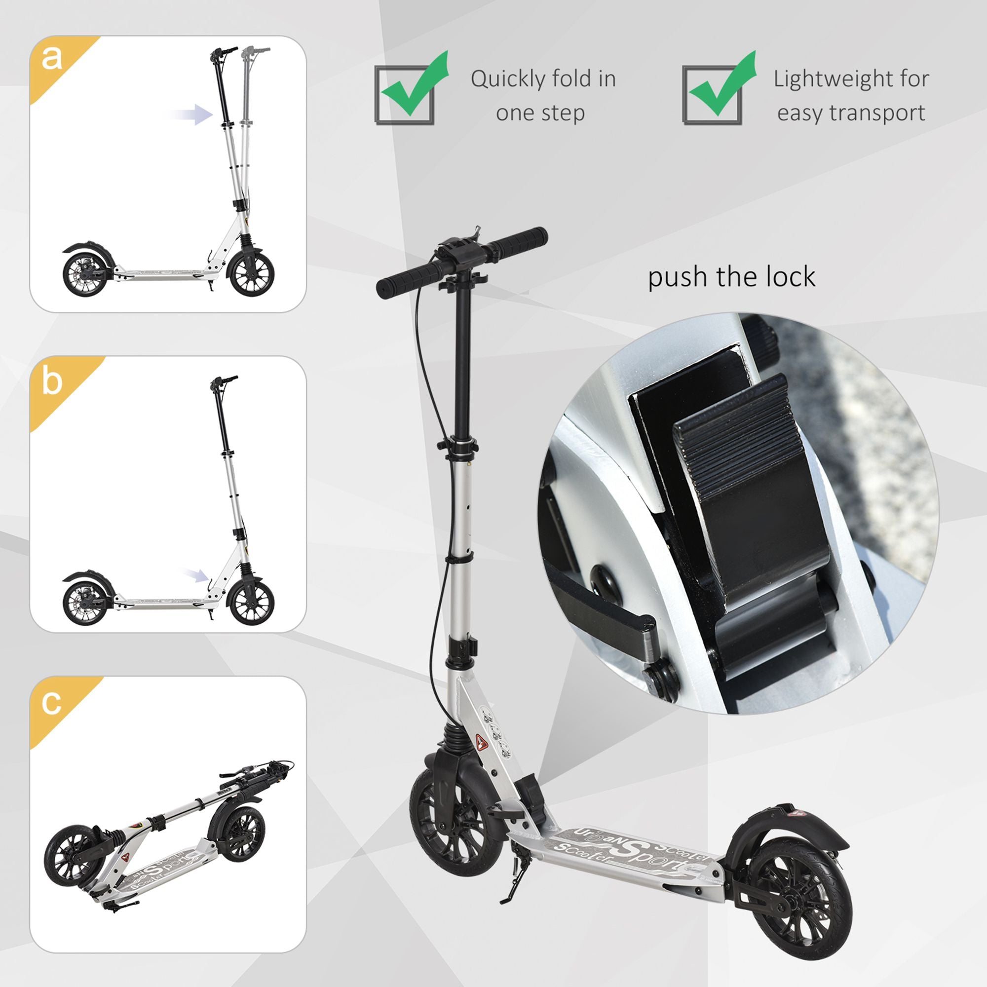 HOMCOM Teen/Adults Aluminium Folding Kick Scooter w/ Shock Mitigation System Silver - anydaydirect