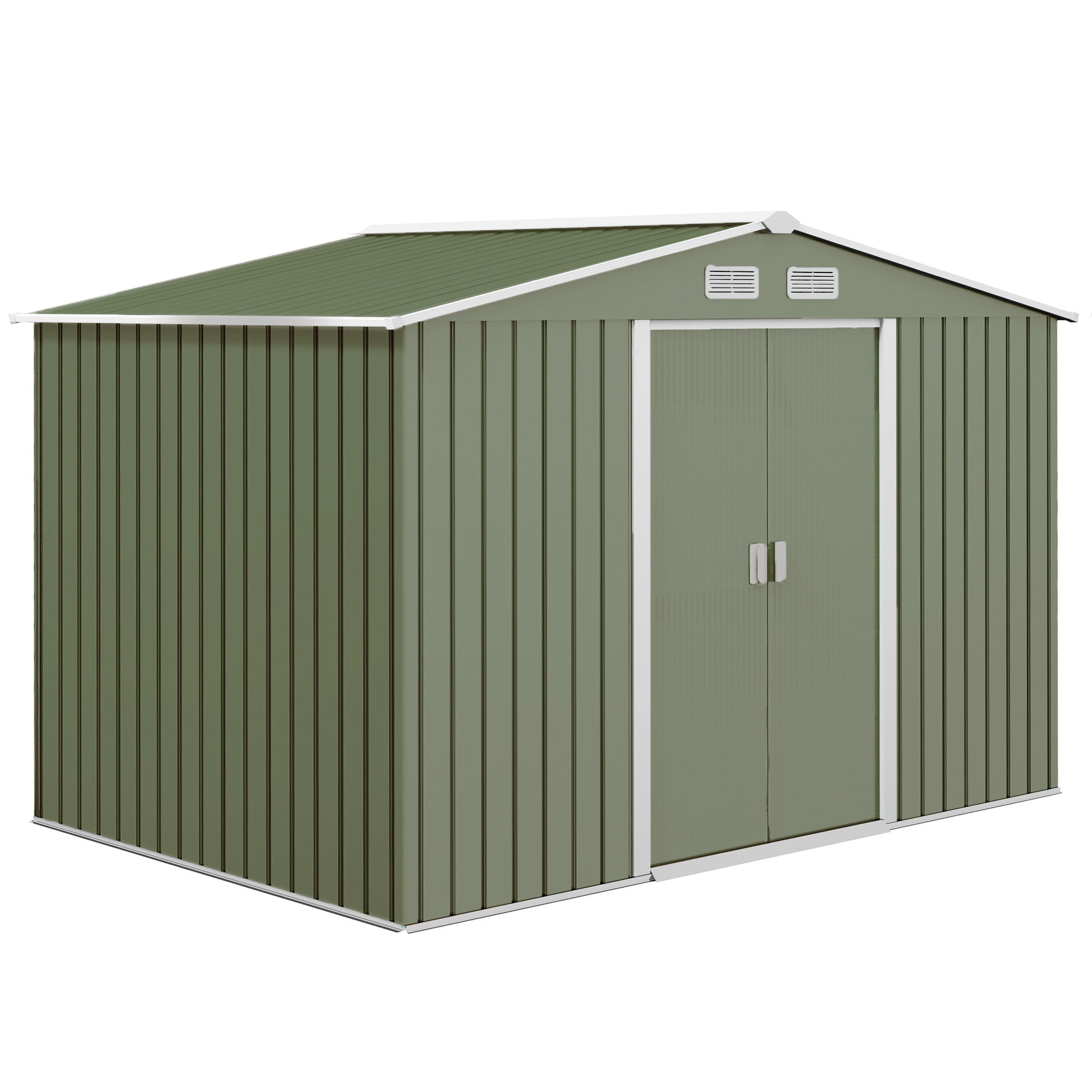 Outsunny 9 x 6 ft Metal Garden Storage Shed Corrugated Steel Roofed Tool Box with Foundation Ventilation and Doors, Light Green - anydaydirect