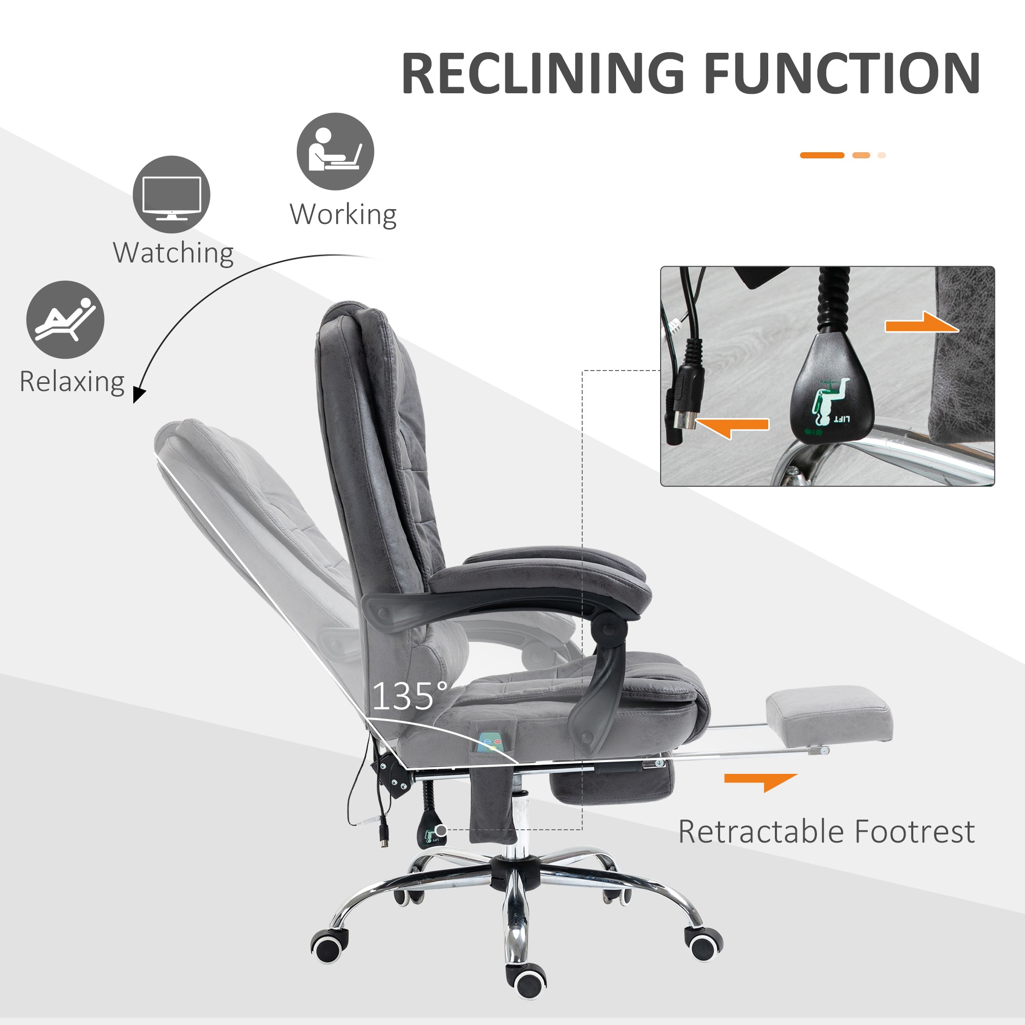 Vinsetto Heated 6 Points Vibration Massage Executive Office Chair Adjustable Swivel Ergonomic High Back Desk Chair Recliner with Footrest Dark Grey - anydaydirect