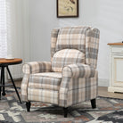 HOMCOM Wingback Recliner Armchair for Living Room, Pushback Reclining Chair with Round Armrests, Footrest and Rubber Wood Legs, Khaki - anydaydirect