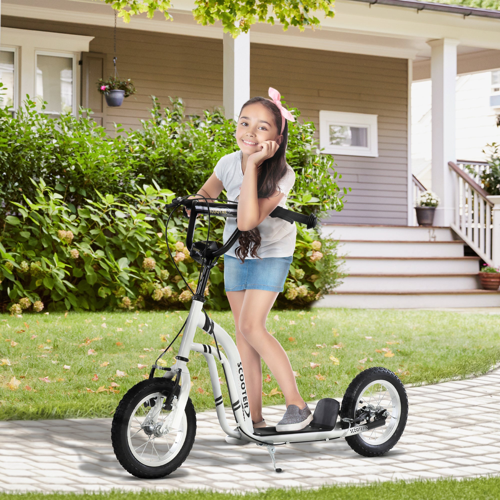 HOMCOM Youth Scooter Front and Rear Caliper Dual Brakes 12-Inch Inflatable Front Wheel Ride On Toy For Age 5+ - anydaydirect