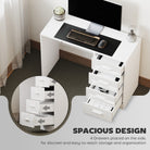 HOMCOM Computer Desk with Drawers, Dressing Table, High Gloss Home Office Writing Workstation, White - anydaydirect