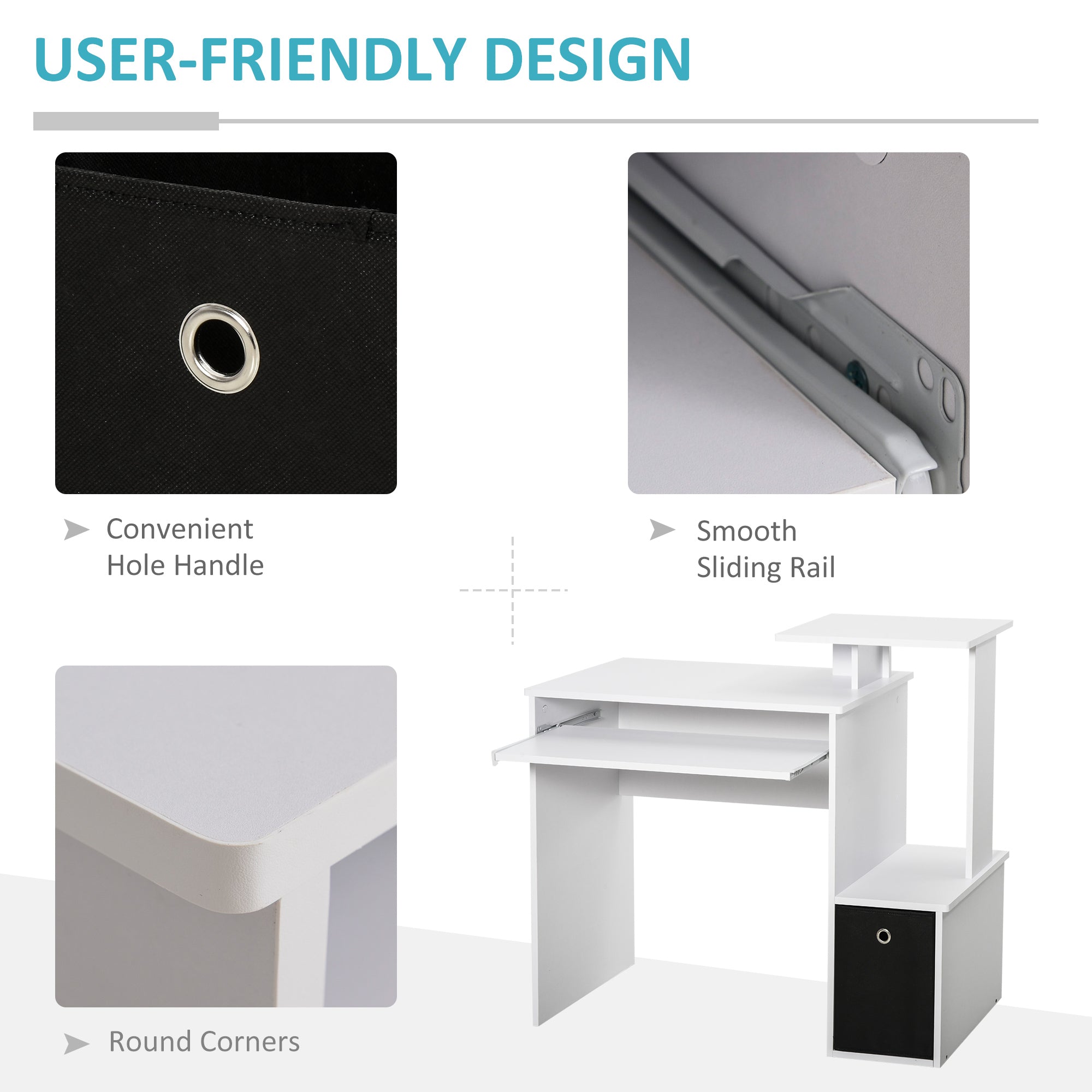 HOMCOM Computer Desk with Sliding Keyboard Tray Storage Drawer Shelf Home Office Workstation White - anydaydirect