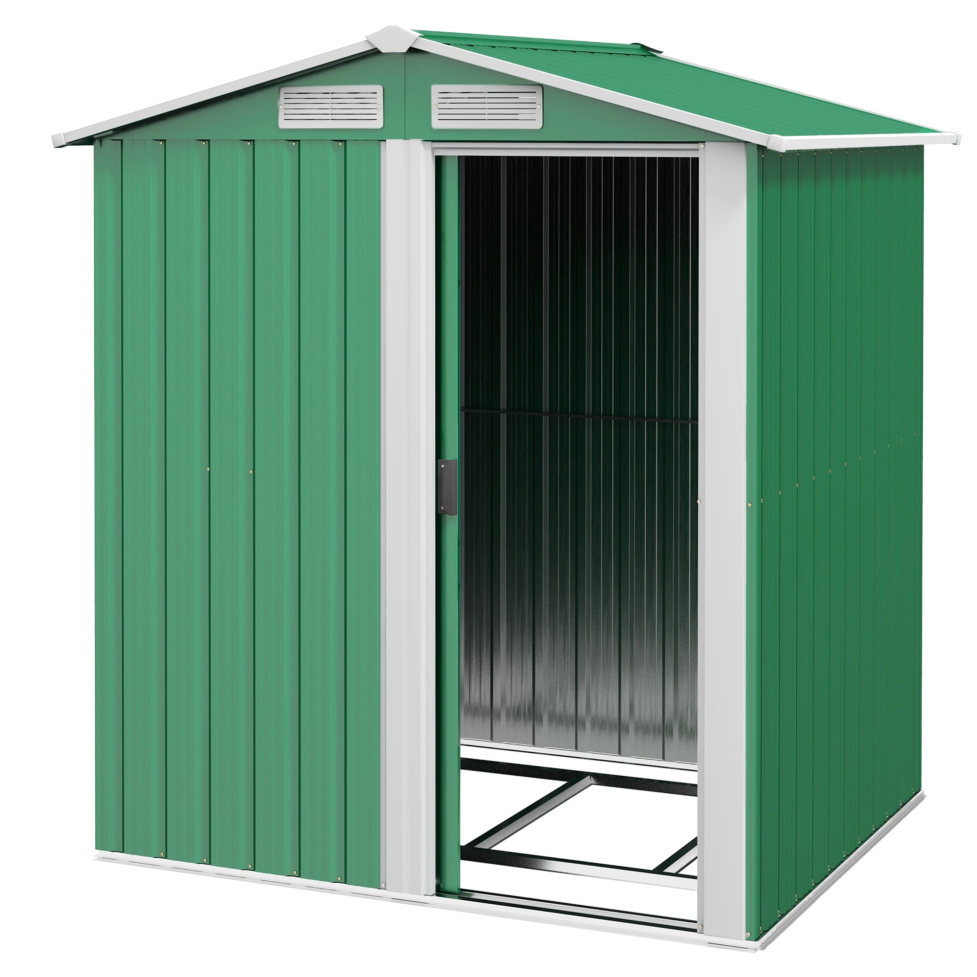 Outsunny Garden Metal Tool Storage Shed with Sliding Door, Sloped Roof and Floor Foundation, 152 x 132 x 188cm, Green - anydaydirect