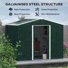 Outsunny 8 x 6 ft Metal Garden Storage Shed Corrugated Steel Roofed Tool Box with Ventilation and Sliding Doors, Green - anydaydirect