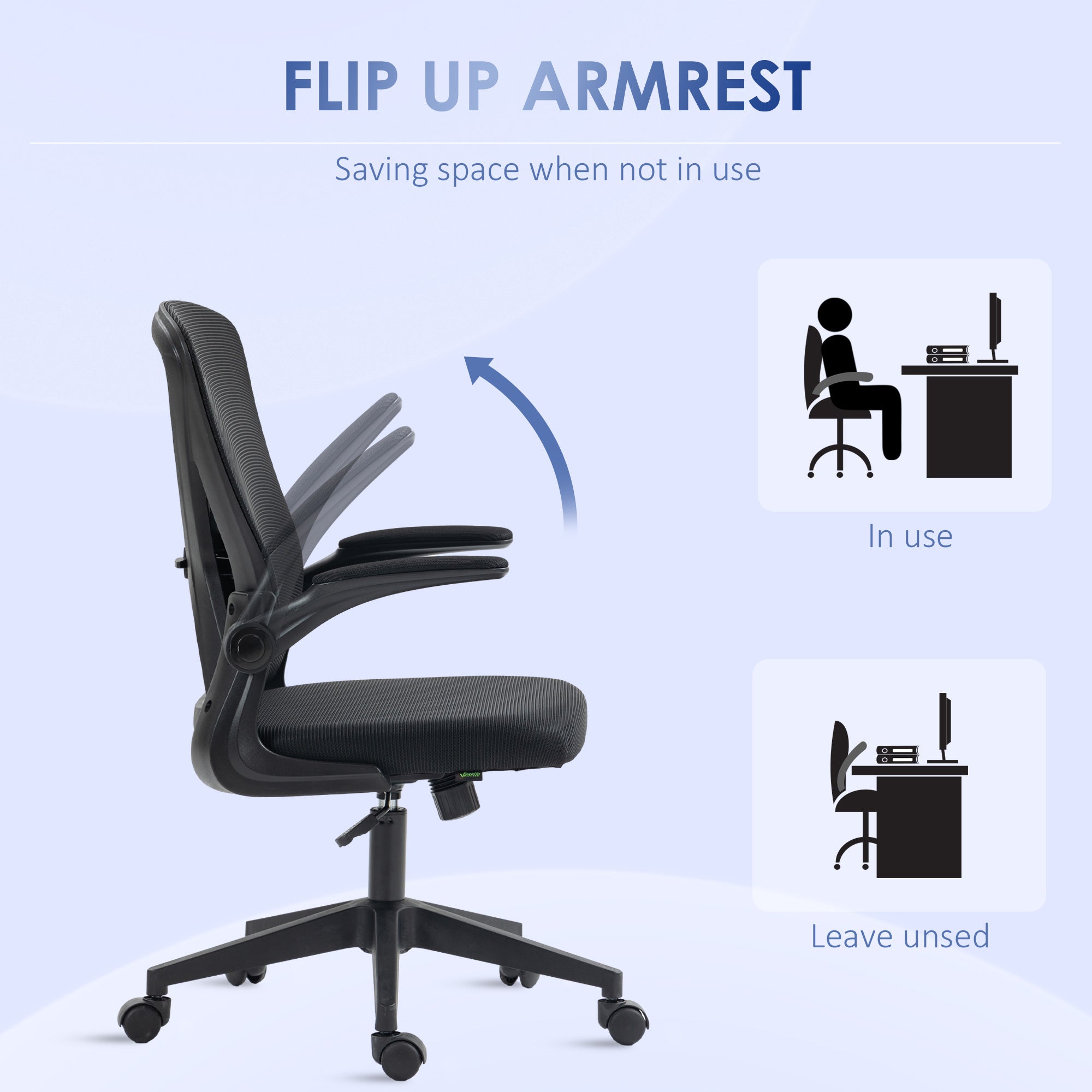 Vinsetto Mesh Back Office Chair, with Flip-Up Arms - Black - anydaydirect