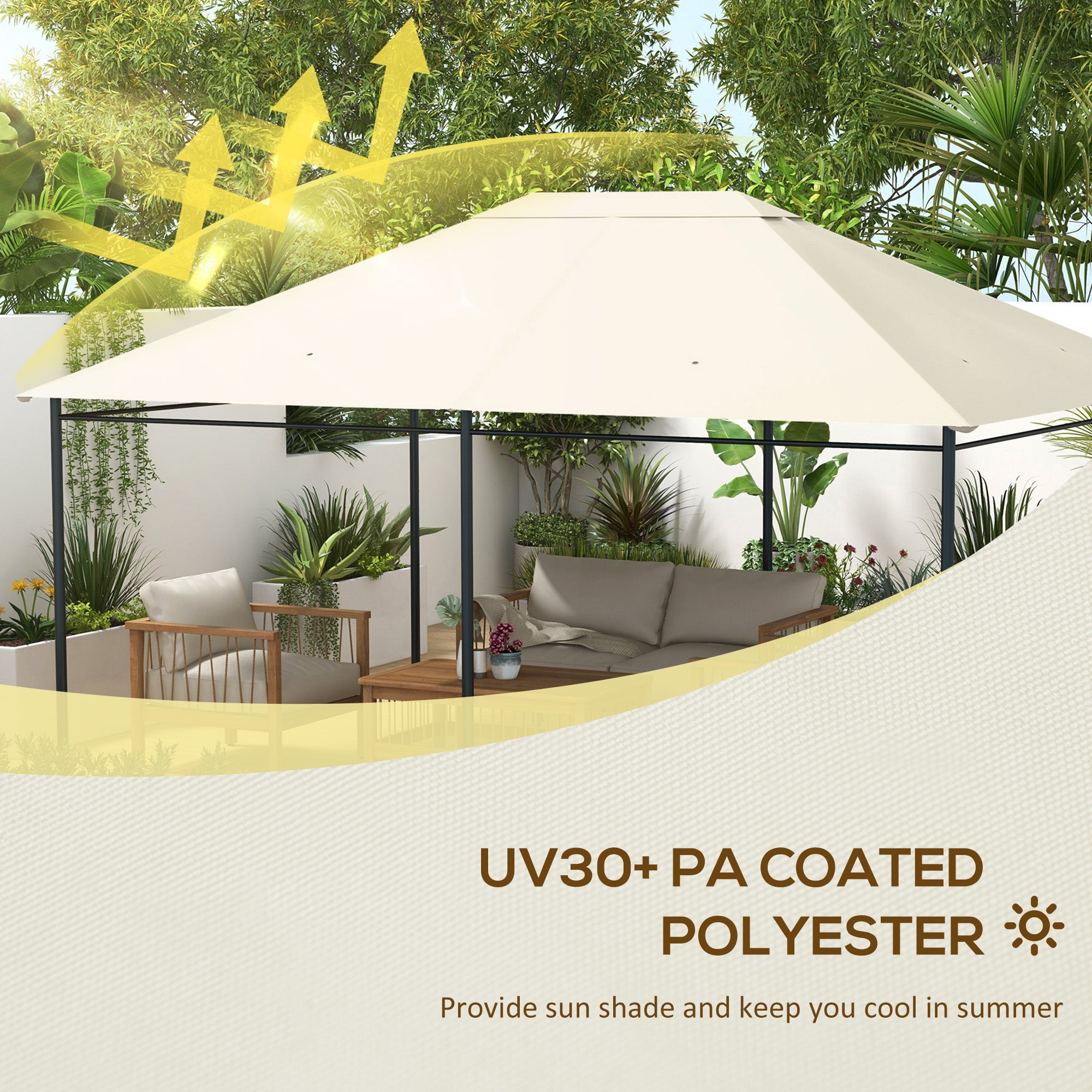 Outsunny 3 x 4m Gazebo Canopy Replacement Cover, Gazebo Roof Replacement (TOP COVER ONLY), Cream White - anydaydirect