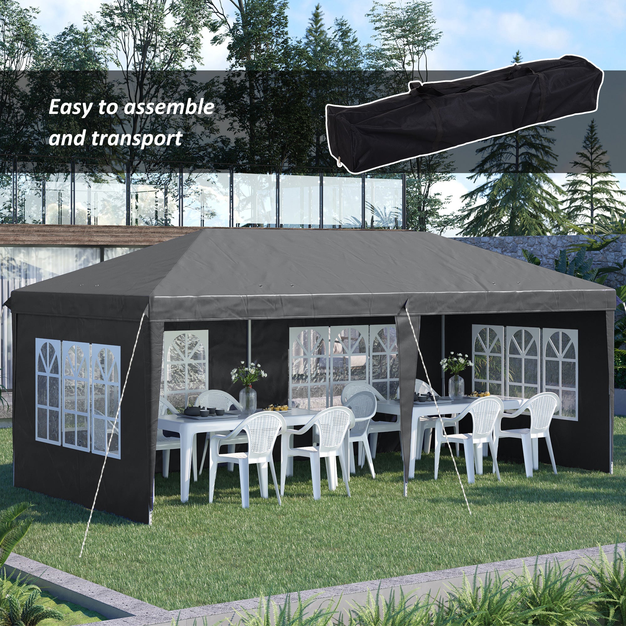 Outsunny 3 x 6m Pop-Up Gazebo, with Removable Walls - Grey - anydaydirect