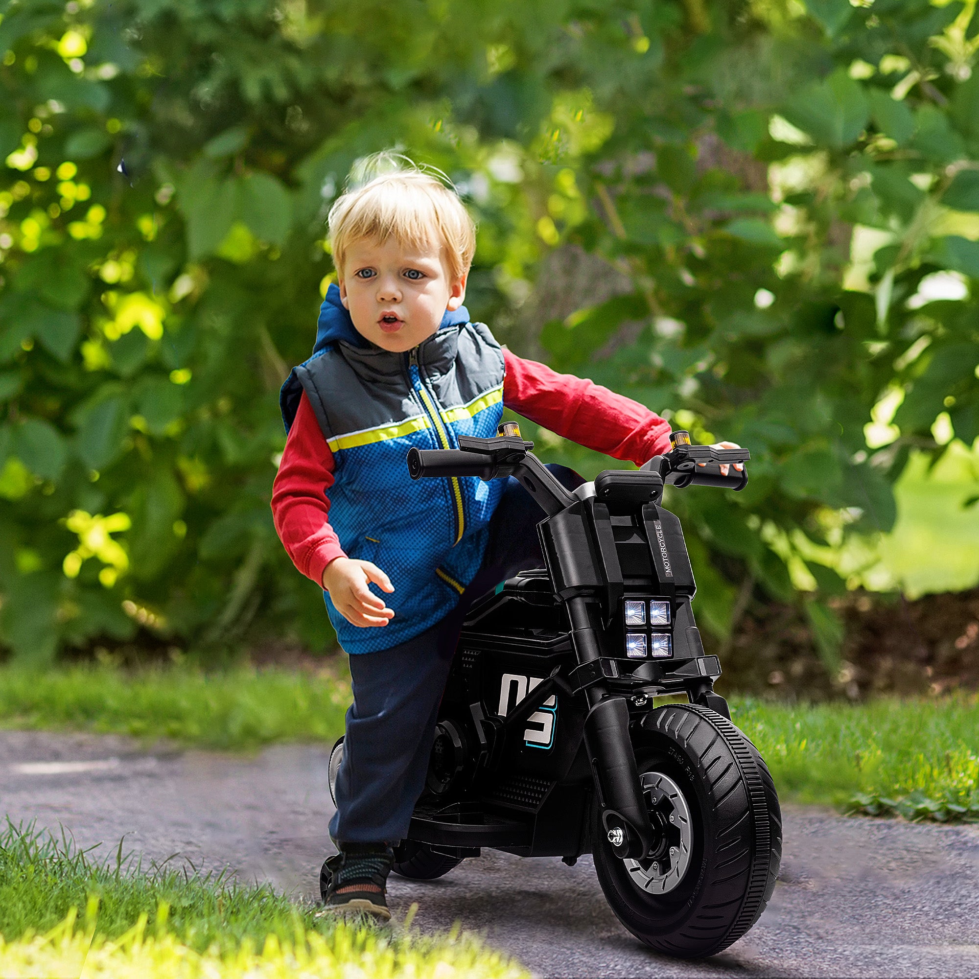 HOMCOM Kids Electric Motorbike with Siren, Horn, Headlights, Music, Training Wheels, for Ages 3-5 Years - Black - anydaydirect