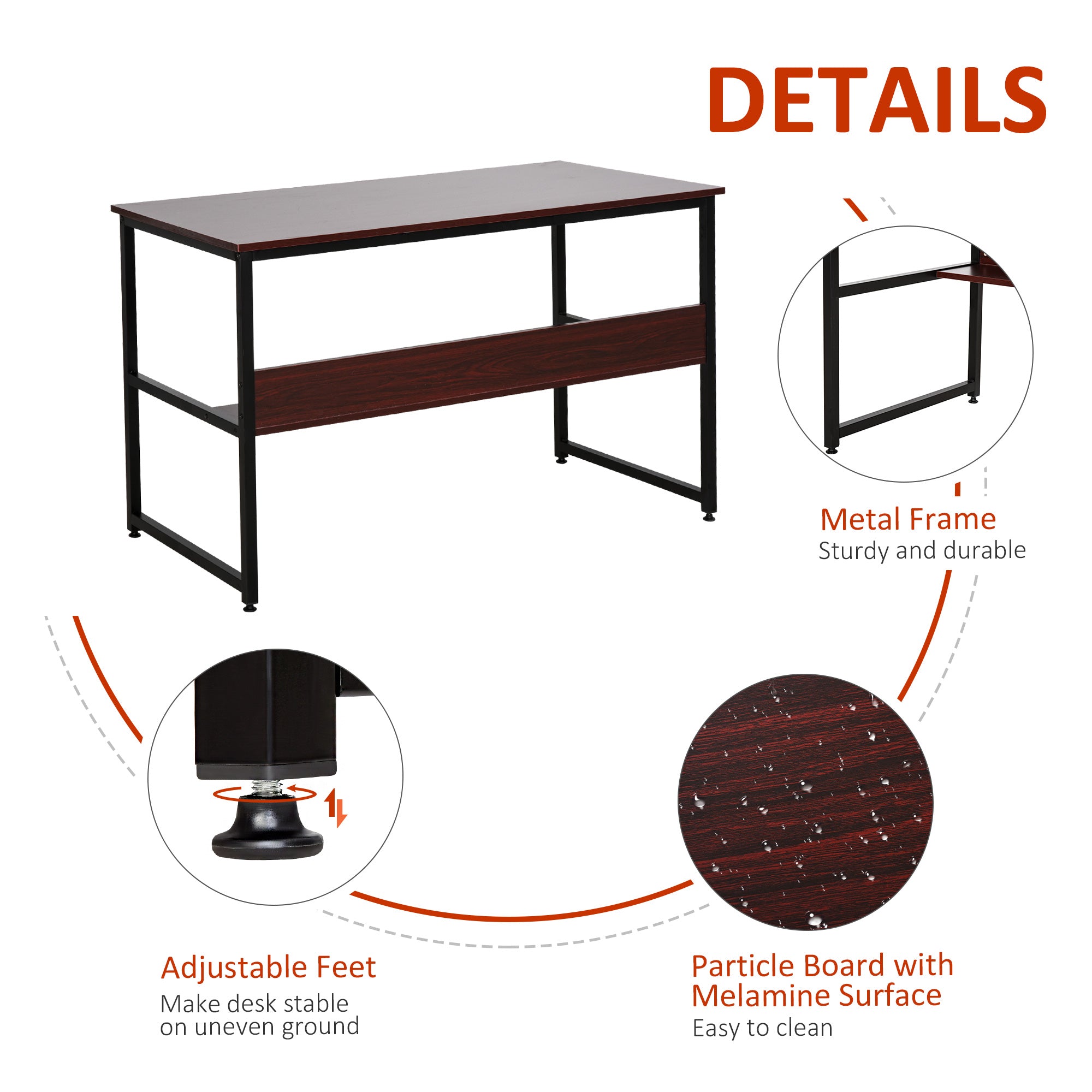 HOMCOM Computer Desk with Storage Shelf, 120 x 60cm Home Office Desk with Metal Frame, Study Table, Easy Assembly, Brown - anydaydirect