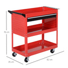 DURHAND 3-Tier Tool Trolley Cart Storage Shelf Roller Cabinet DIY Box Garage Workshop with Drawer Red - anydaydirect