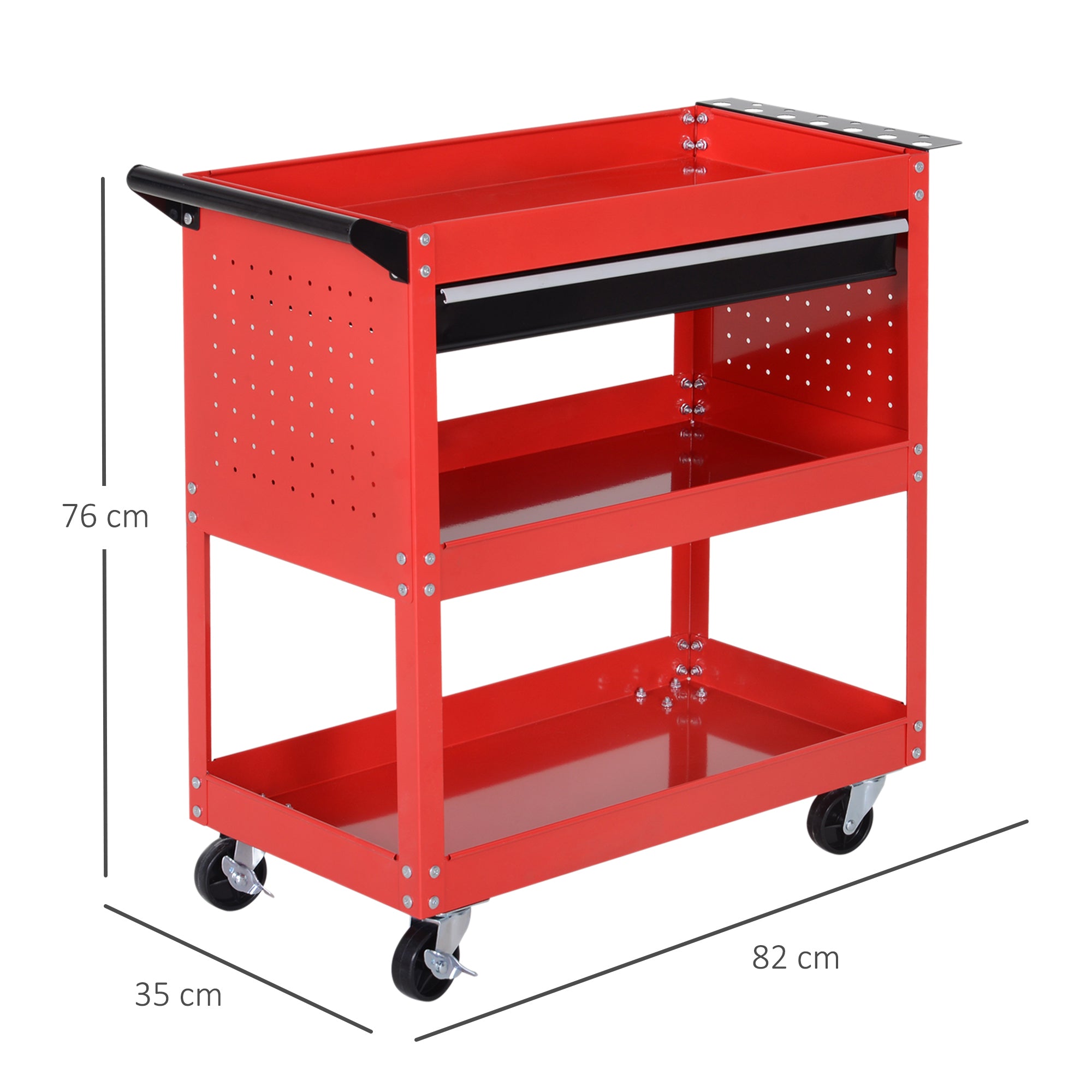 DURHAND 3-Tier Tool Trolley Cart Storage Shelf Roller Cabinet DIY Box Garage Workshop with Drawer Red - anydaydirect