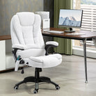 Vinsetto Massage Recliner Chair Heated Office Chair with Six Massage Points Linen-Feel Fabric 360° Swivel Wheels Cream White - anydaydirect