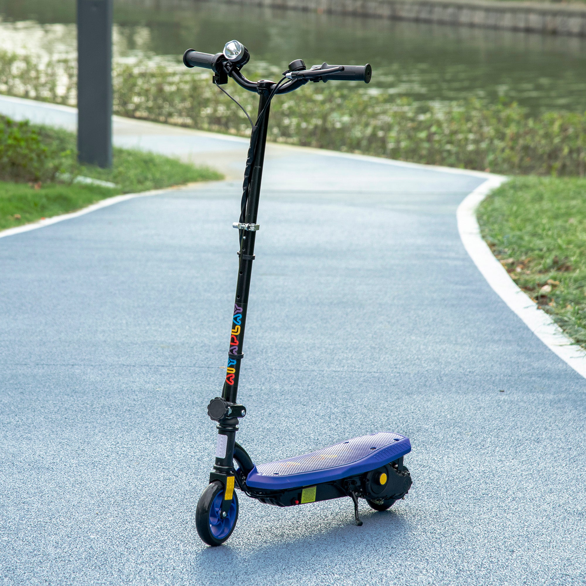 HOMCOM Foldable Electric Scooter, with LED Headlight, for Ages 7-14 Years - Blue - anydaydirect