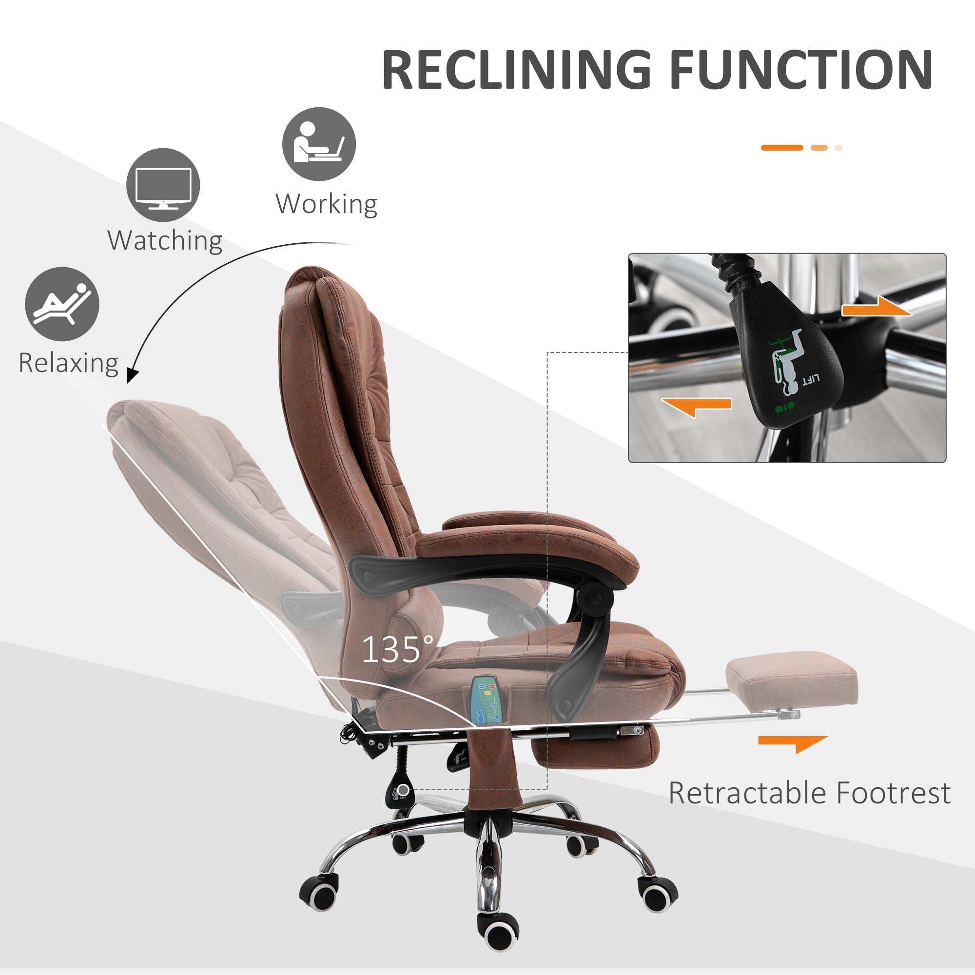Vinsetto Heated 6 Points Vibration Massage Executive Office Chair Adjustable Swivel Ergonomic High Back Desk Chair Recliner with Footrest Brown - anydaydirect
