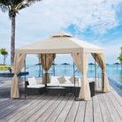 Outsunny 3 x 3 m Garden Gazebo Double Roof Marquee Patio Wedding Party Tent Canopy Shelter with Sidewalls, (Beige) - anydaydirect