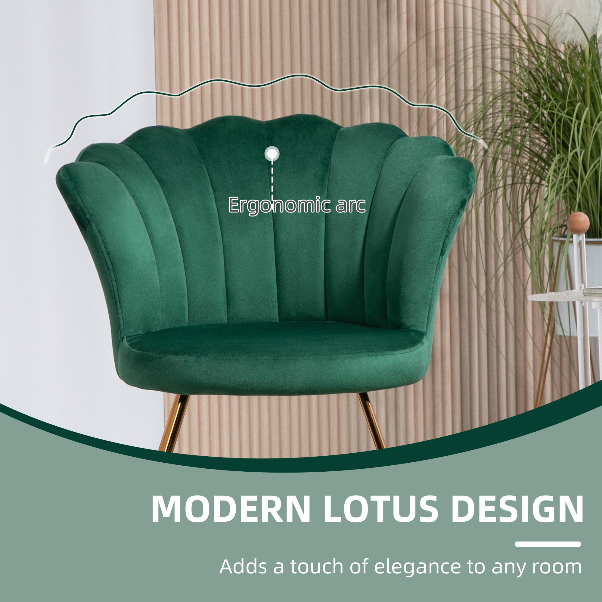 HOMCOM Velvet-Feel Lotus Petal Accent Chair - Green - anydaydirect
