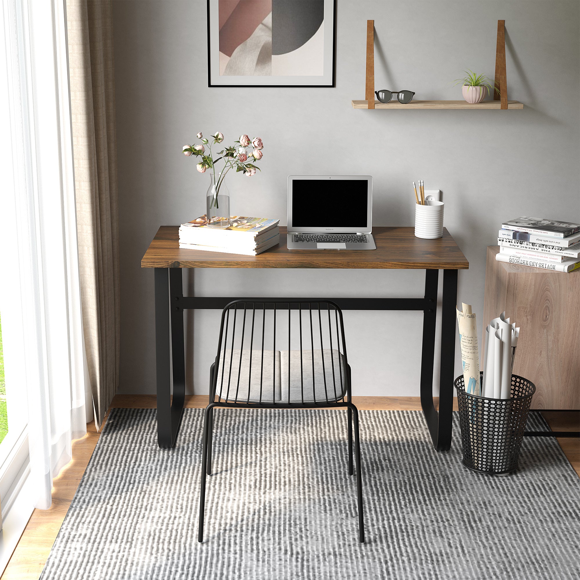 HOMCOM Computer Table, Writing Desk with Steel Frame and Wood Top, Industrial Home Study Table, 115 x 58 x 74.5cm, Rustic Brown and Black - anydaydirect