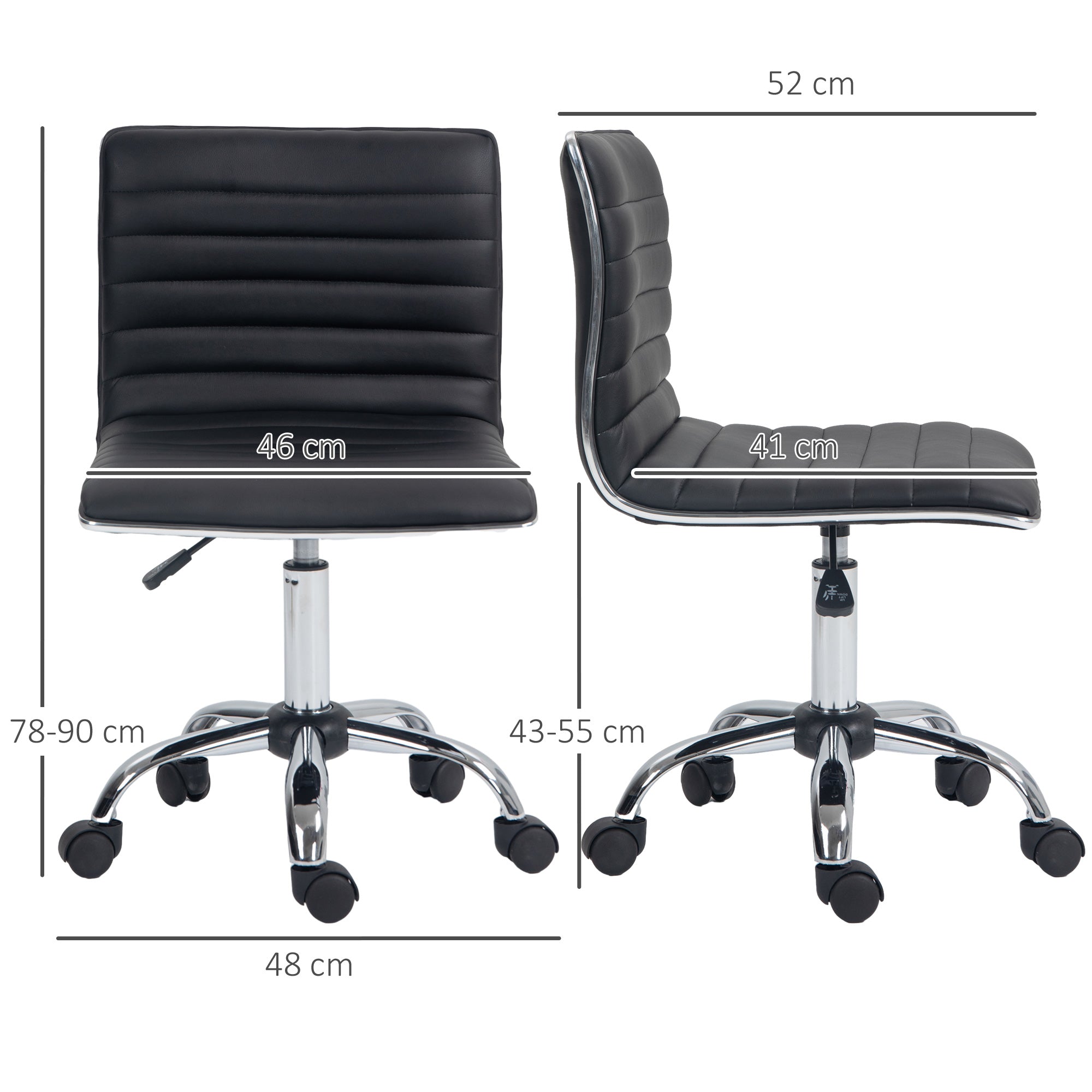 HOMCOM Adjustable Swivel Office Chair with Armless Mid-Back in PU Leather and Chrome Base - Black - anydaydirect