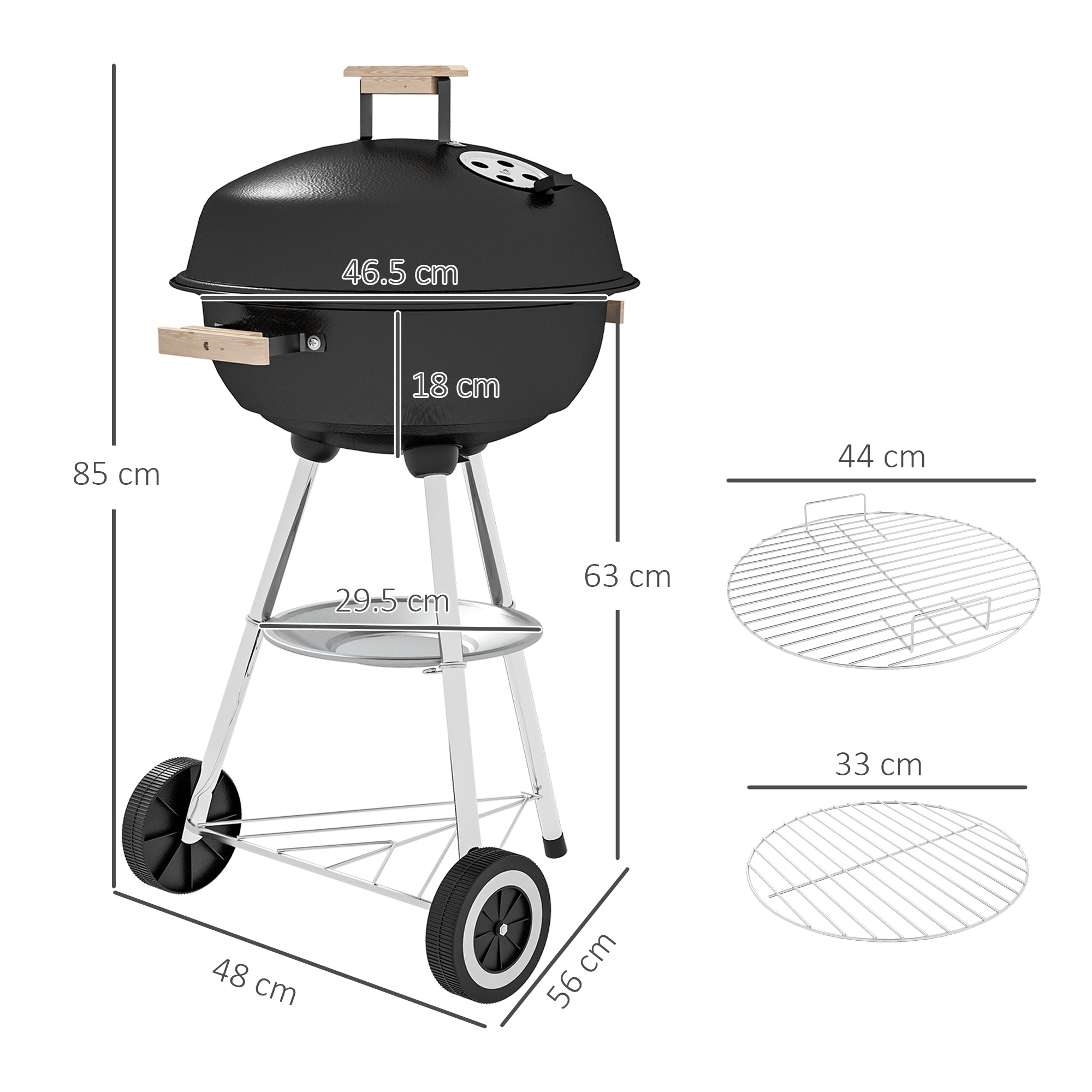Outsunny Portable Round Kettle Charcoal Grill BBQ Smoker with Lid Outdoor Heat Control Party Patio Barbecue Garden - anydaydirect
