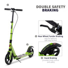 HOMCOM Kick Scooter, Folding 2 Wheel Scooter for 14+ Teens Adults, with Dual Brake System, Dual Suspension, 230mm Big Wheels, 3 Adjustable Handlebar, up to 100KG, Green - anydaydirect