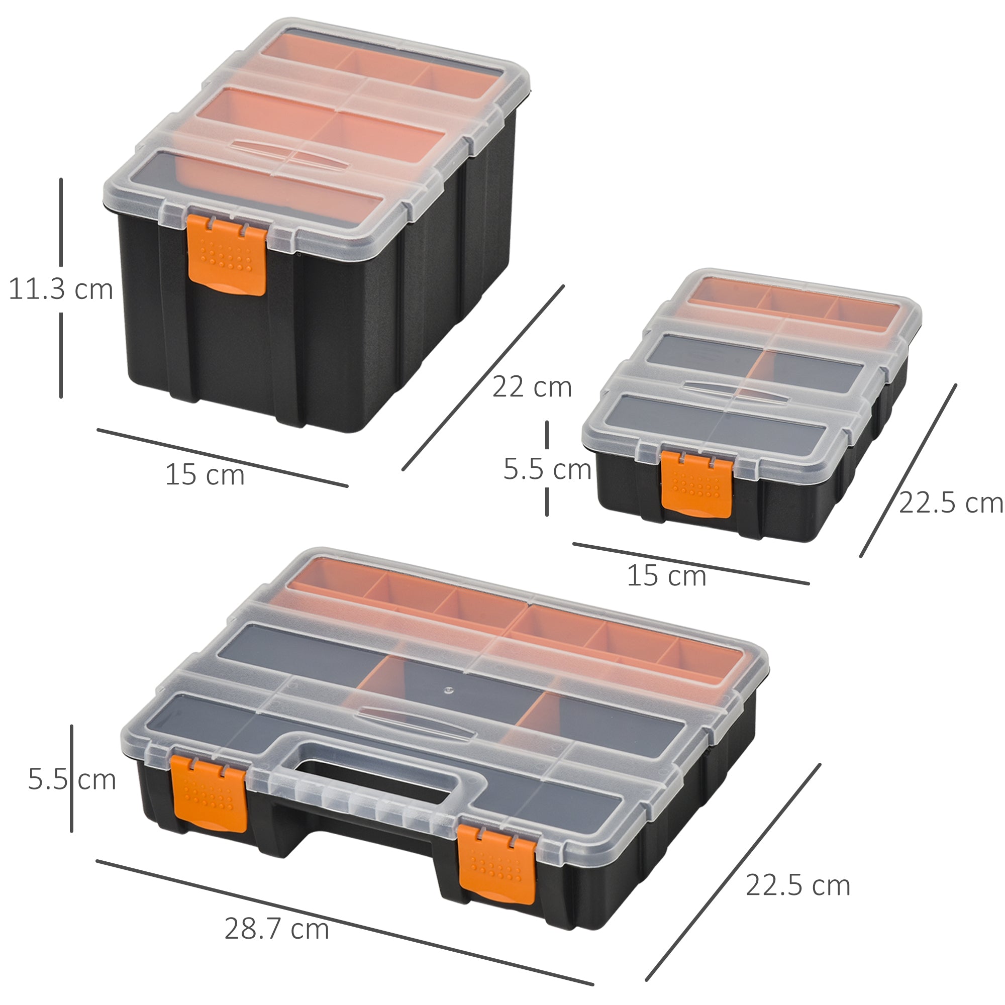 DURHAND Set Of 4 Plastic DIY Tool Storage Boxes w/ Inside Dividers Locking Lids Home Garage Organisation Stacking Arts Crafts Bolts Black Orange - anydaydirect
