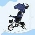 HOMCOM Metal Frame 4 in 1 Baby Push Tricycle with Parent Handle for 1-5 Years Old, Dark Blue - anydaydirect