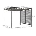 Outsunny 3 x 2.8m Metal Pergola, with Retractable Fabric Roof - Grey - anydaydirect