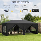 Outsunny 3 x 6 m Pop Up Gazebo with Sides and Windows, Height Adjustable Wedding Camping Party Tent Canopy Marquee with Storage Bag for Garden, Event, Black - anydaydirect