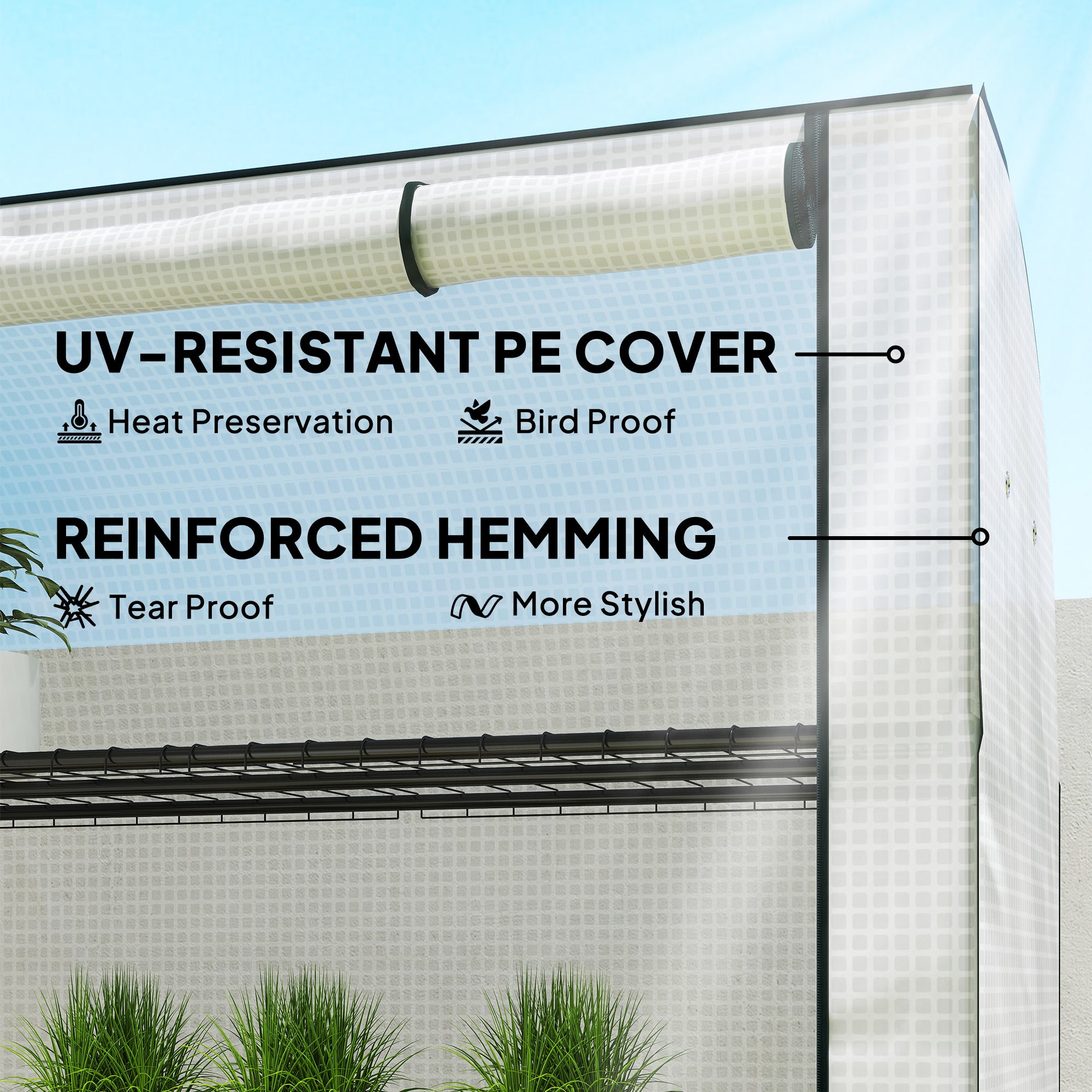 Outsunny Mini Greenhouse with Reinforced PE Cover, Portable Indoor Outdoor Green House with Roll-up Door, 170 x 120 x 50cm, White - anydaydirect