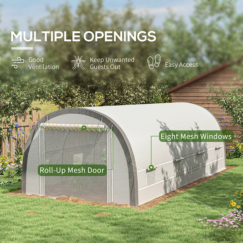 Outsunny 6 x 3(m) Polytunnel Greenhouse with Upgraded Structure, Mesh Door and Windows, 15 Plant Labels, White - anydaydirect