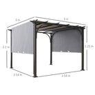Outsunny 3 x 3(m) Outdoor Pergola, Garden Pergola Gazebo with Adjustable Canopy, Grey - anydaydirect