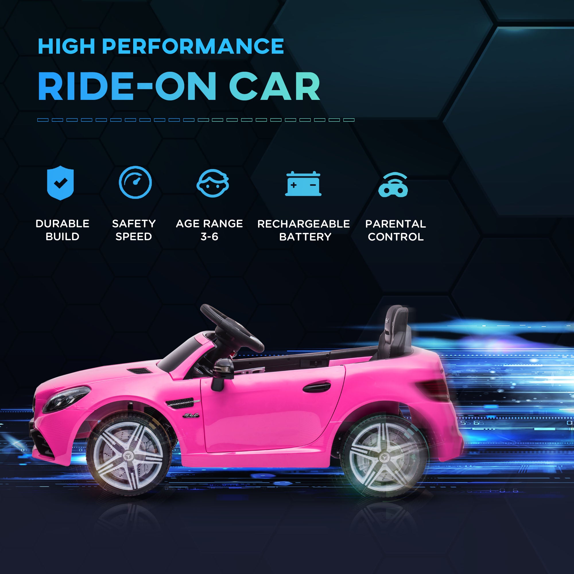 AIYAPLAY Mercedes Benz SLC 300 Licensed 12V Kids Electric Ride On Car with Parental Remote Two Motor Music Light Suspension Wheel for 3-6 Years Pink - anydaydirect