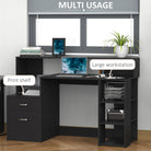 HOMCOM Computer Desk with Drawers and Storage Shelves, Reception Desk, Study Workstation for Home Office, 137 x 55 x 92cm, Black - anydaydirect