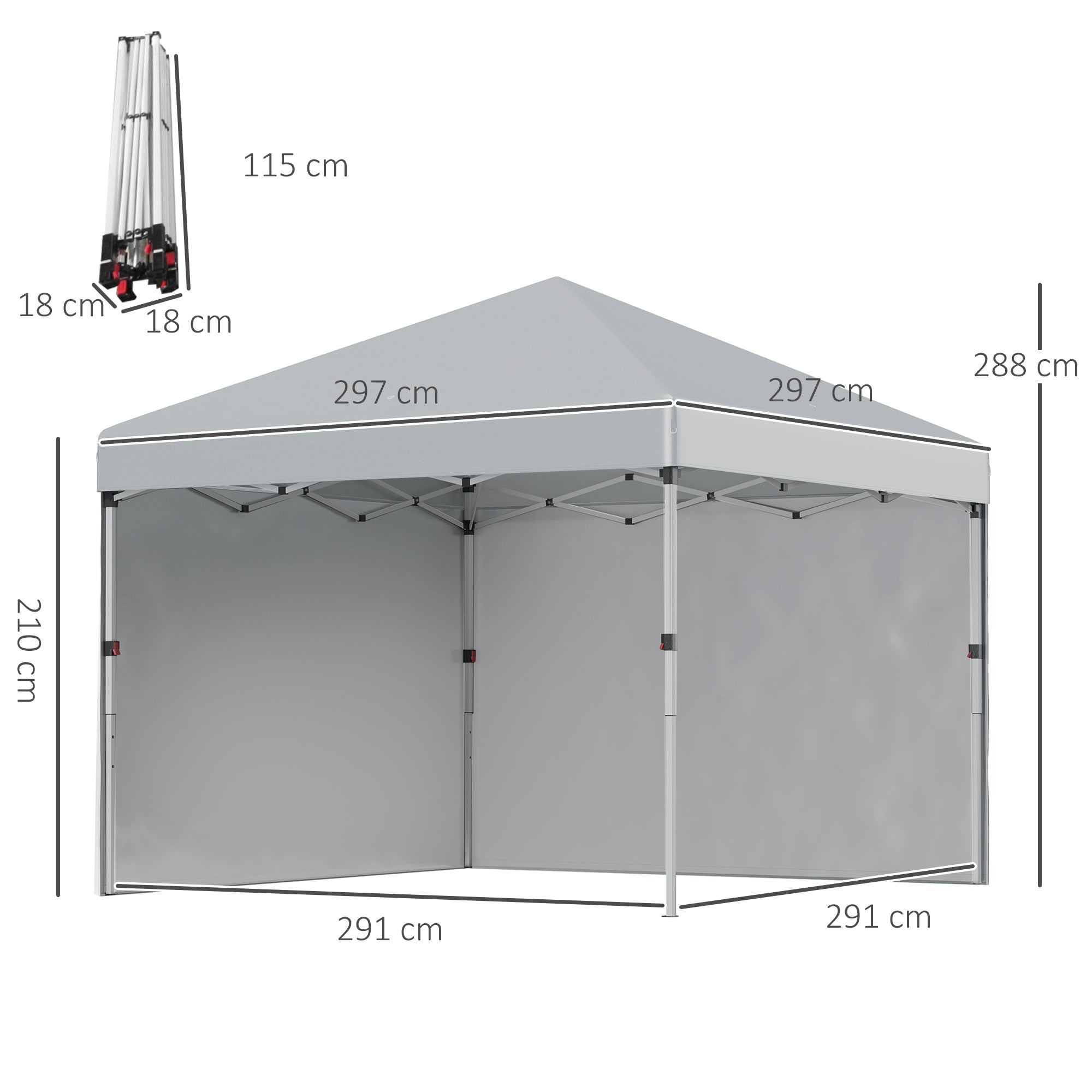 Outsunny 3 x 3 m Pop Up Gazebo, UPF 30+ Party Tent with 2 Sidewalls, Weight Bags and Wheeled Bag, Light Grey - anydaydirect