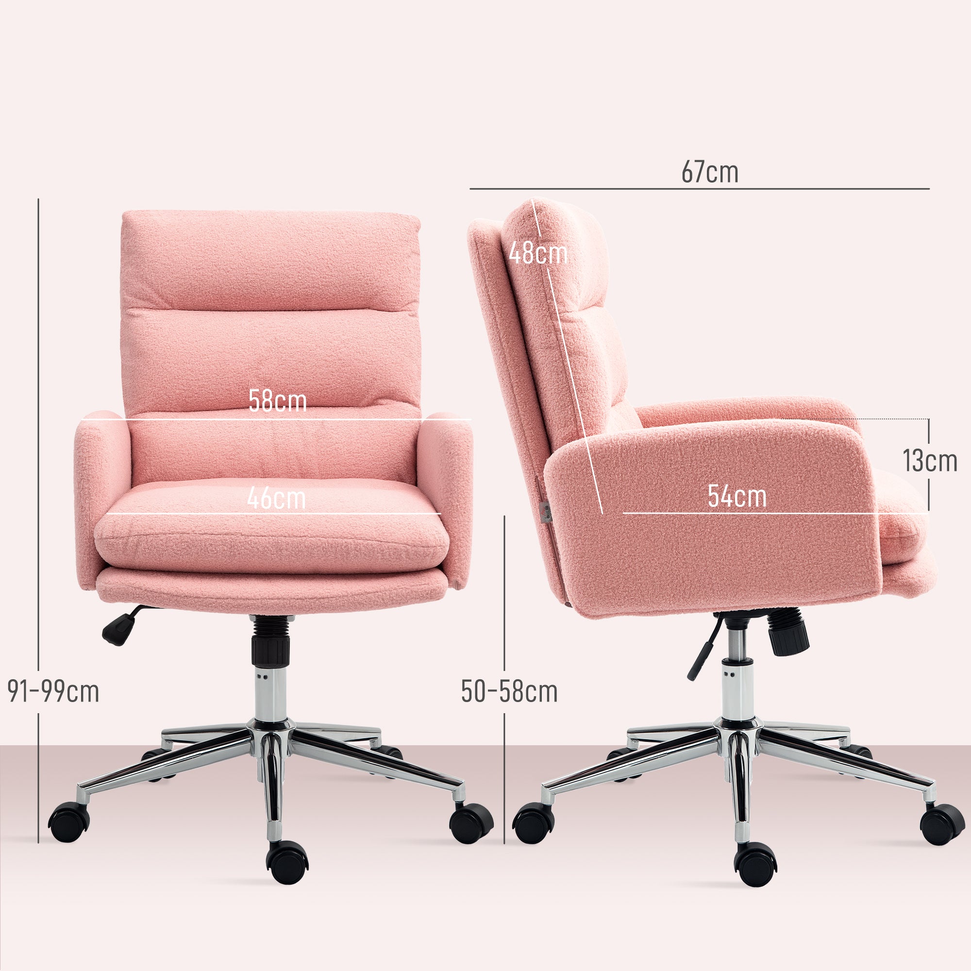 HOMCOM 91-99cm Sherpa Fleece Office Chair - Pink - anydaydirect