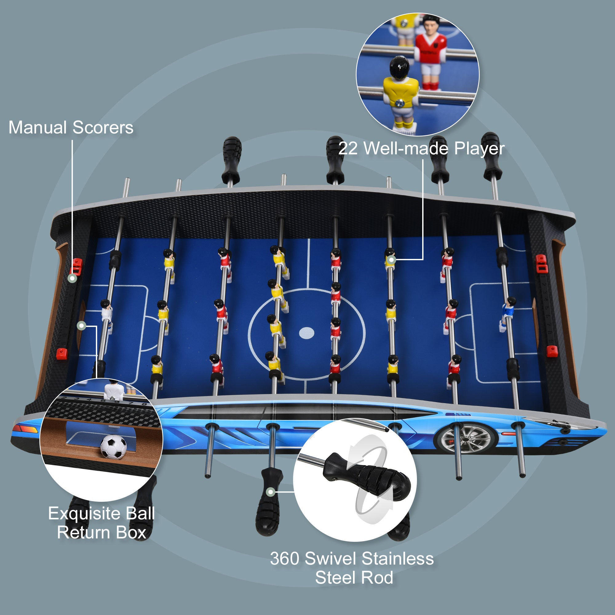 HOMCOM 29 Inch Mini Tabletop Football Foosball Gaming Table  Play Fun Game Toy 74.5L x 36.1W x 12H CM - anydaydirect