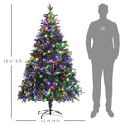 HOMCOM 6ft Prelit Artificial Christmas Tree with Dual Colour LED Light and 1078 Tips, Metal Base, Realistic Hinged Xmas Tree, Green - anydaydirect