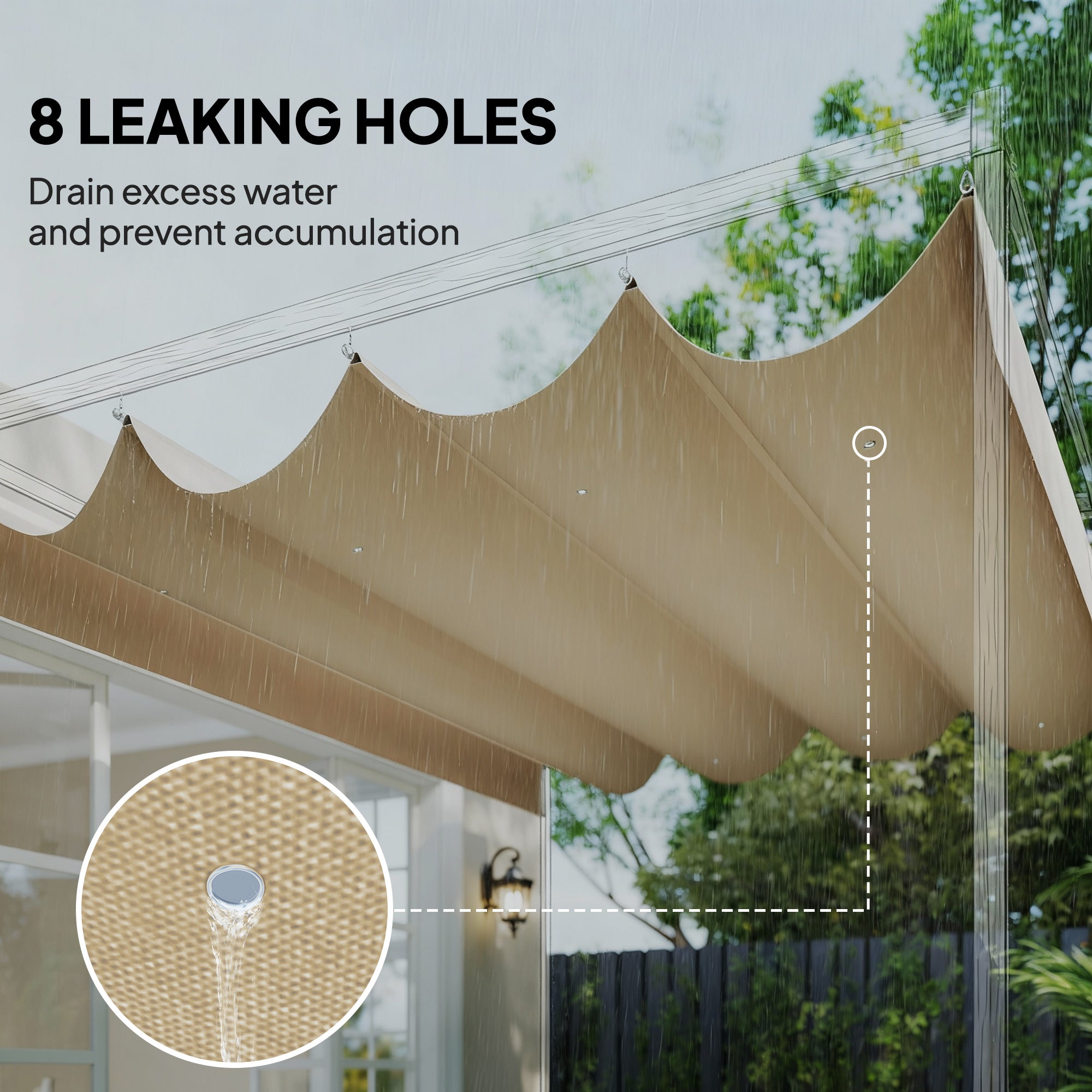 Outsunny Retractable Pergola Canopy Only, 3.92 x 3.5 m, UV30+ Replacement Canopy Cover for 4 x 3 m Pergola, Khaki - anydaydirect