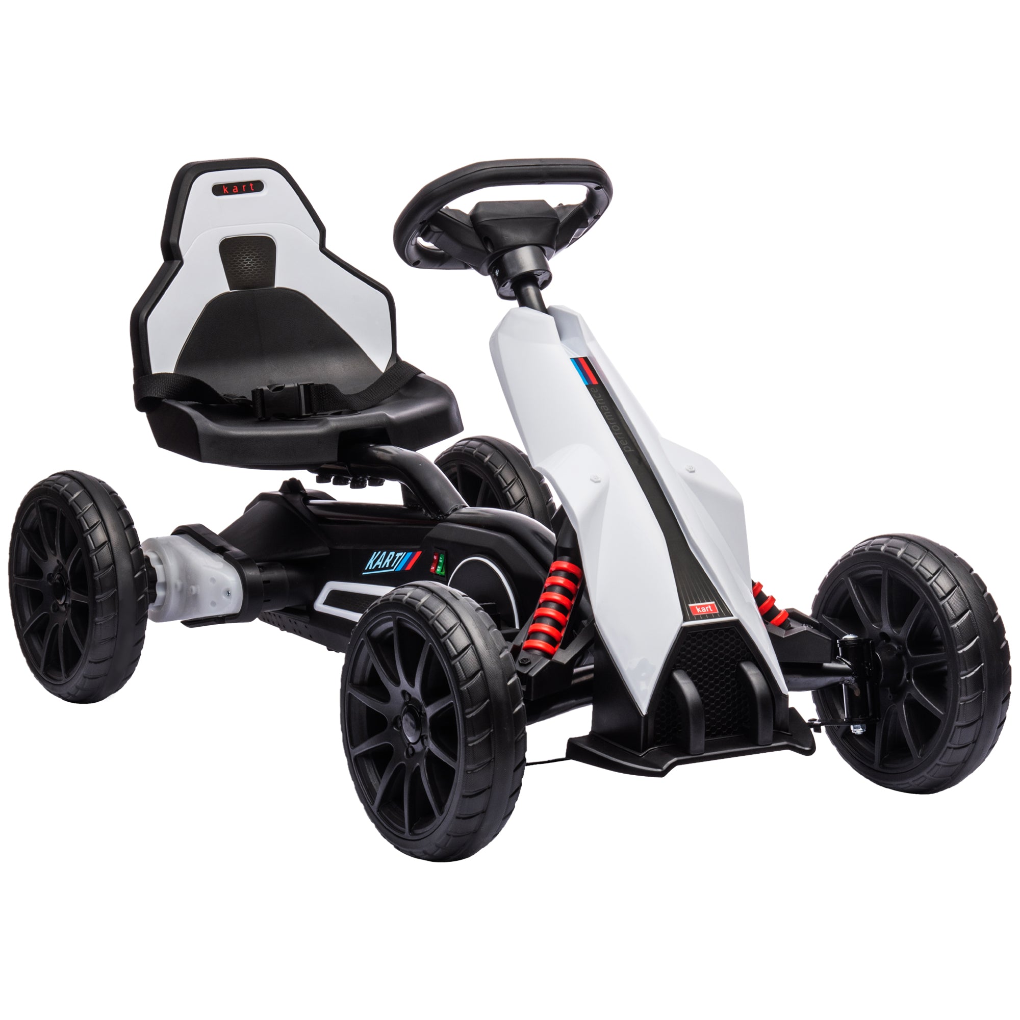 HOMCOM 12V Electric Go Kart for Kids, Ride-On Racing Go Kart with Forward Reversing, Rechargeable Battery, 2 Speeds, for Boys Girls Aged 3-8 Years Old - White - anydaydirect