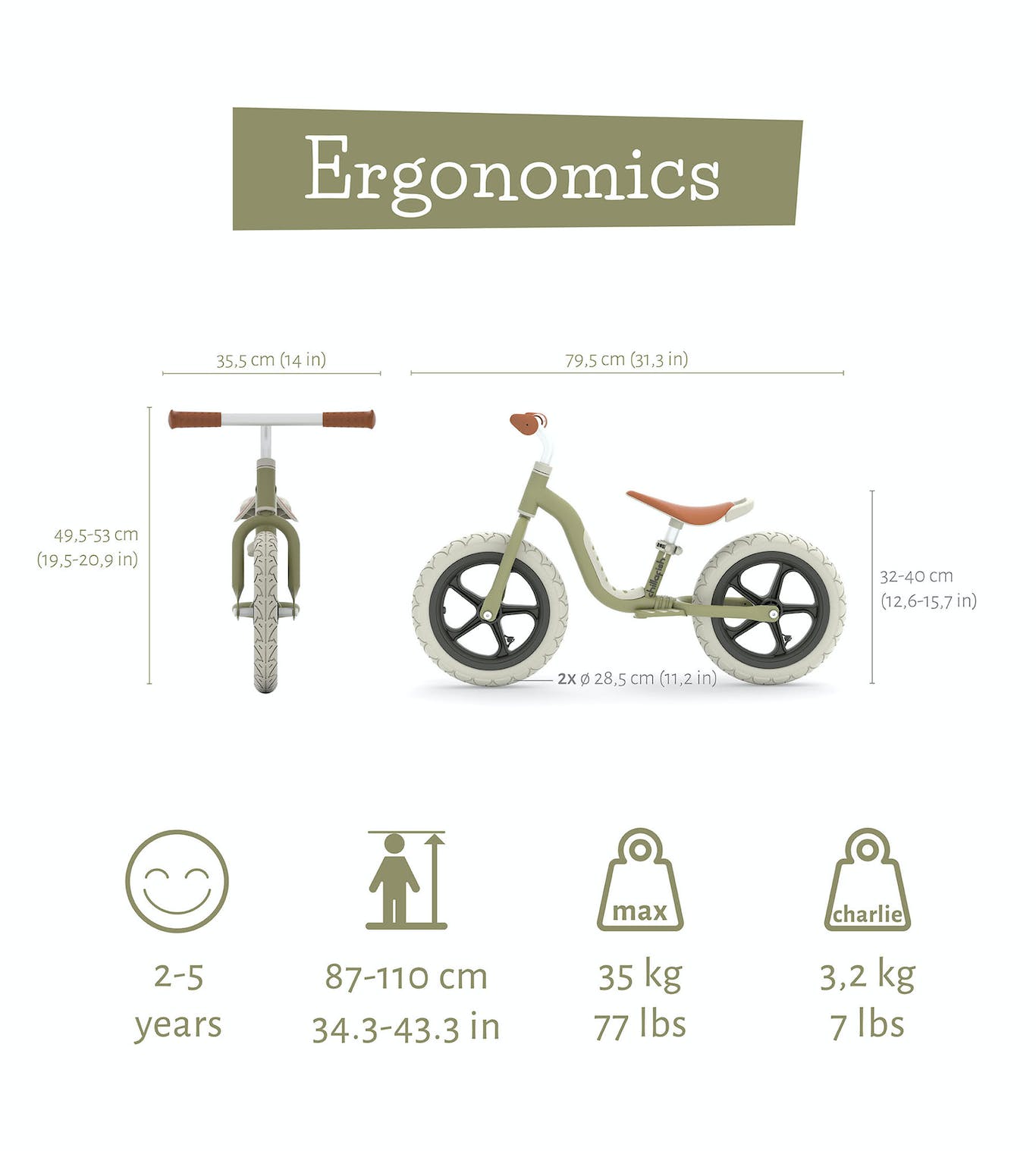 Chillafish Balance Bike Charlie Lux - Olive - anydaydirect
