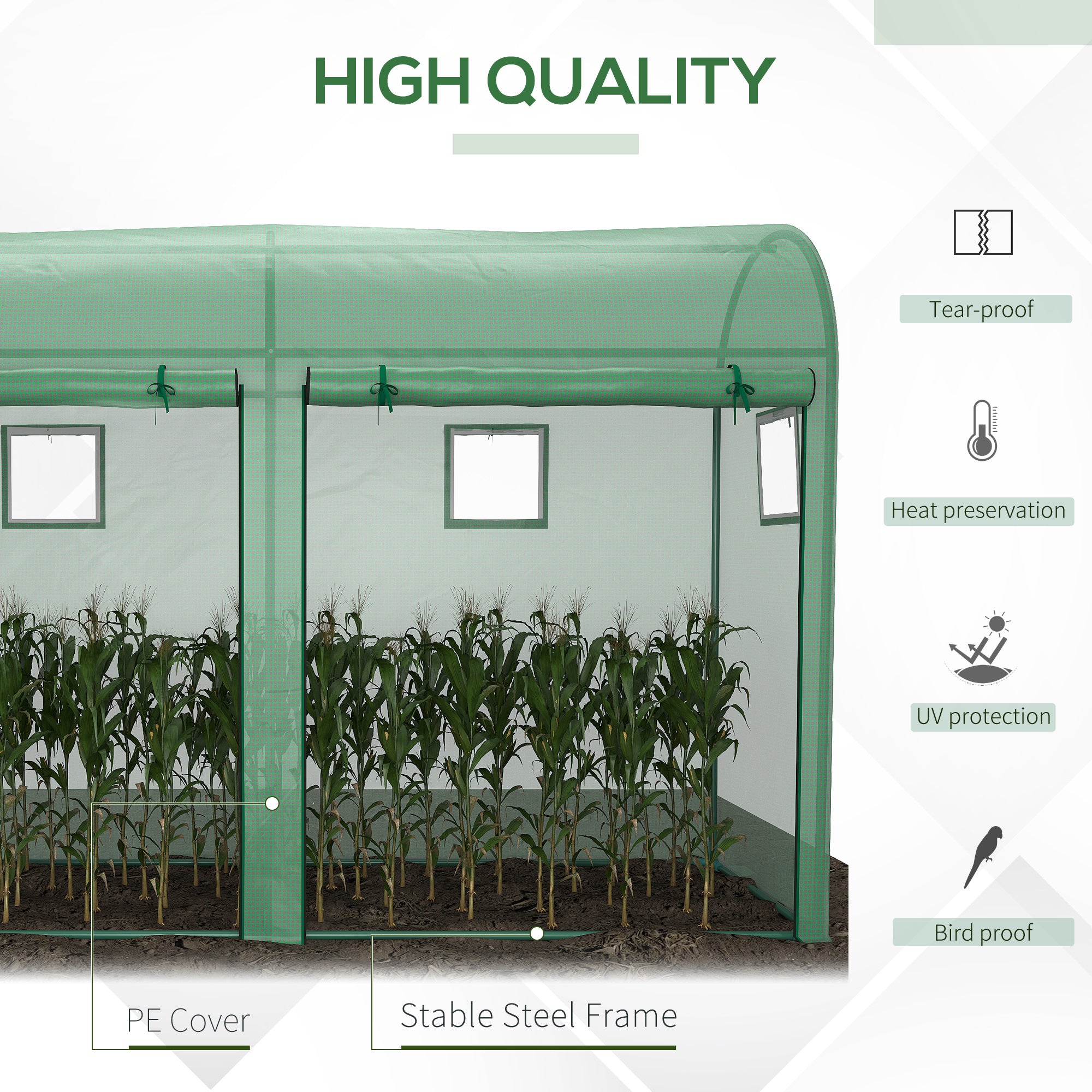 Outsunny Garden Plant Tomato Growth Greenhouse W/ Double Doors & 4 Windows  PE Cover Steel Frame Green, 3L x 1W x 2H (m) - anydaydirect
