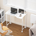 HOMCOM Small Folding Desk, with Wheels - White Wood-Effect - anydaydirect