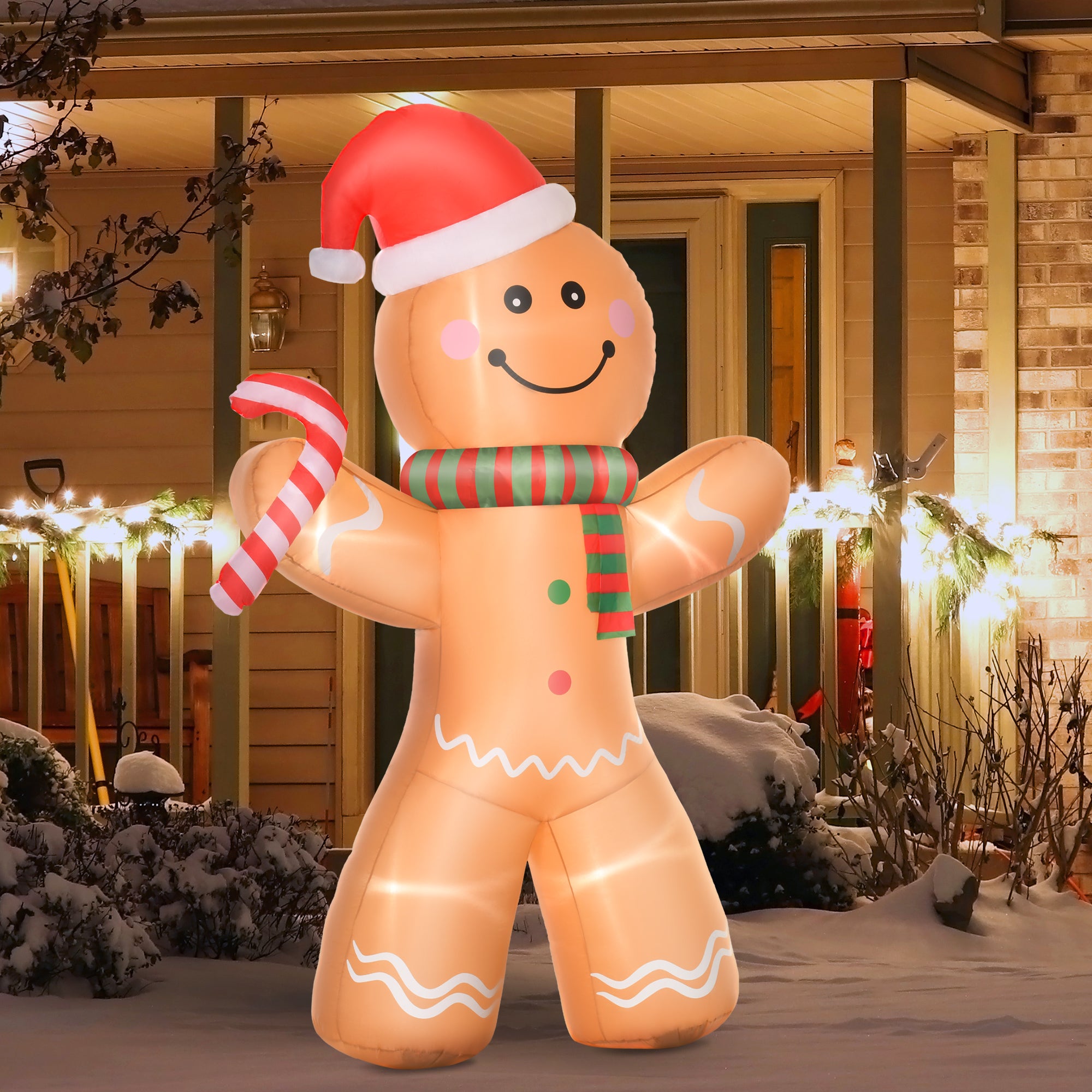 HOMCOM 2.4m Christmas Inflatable Gingerbread Man, Lighted for Home Indoor Outdoor Garden Lawn Decoration Party Prop - anydaydirect