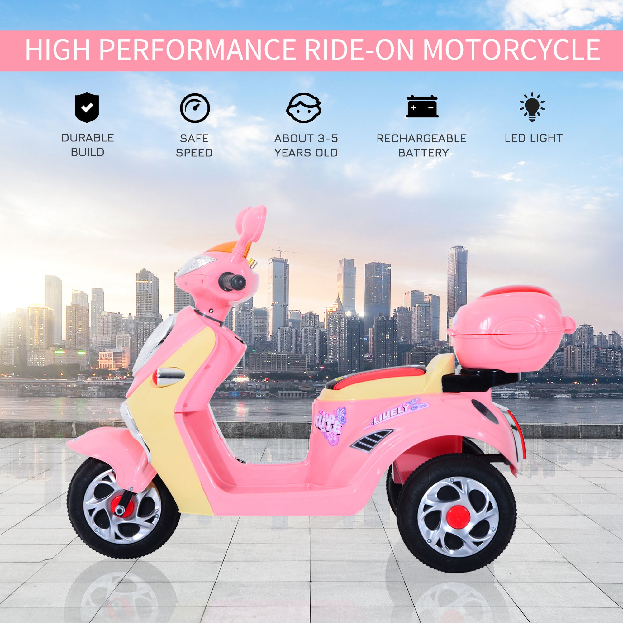 HOMCOM Toy Motorbike Plastic Music Playing Electric Ride-On Motorbike w/ Lights Pink - anydaydirect