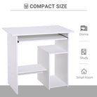 HOMCOM Compact Small Computer Table Wooden Desk Keyboard Tray Storage Shelf Modern Corner Table Home Office White - anydaydirect