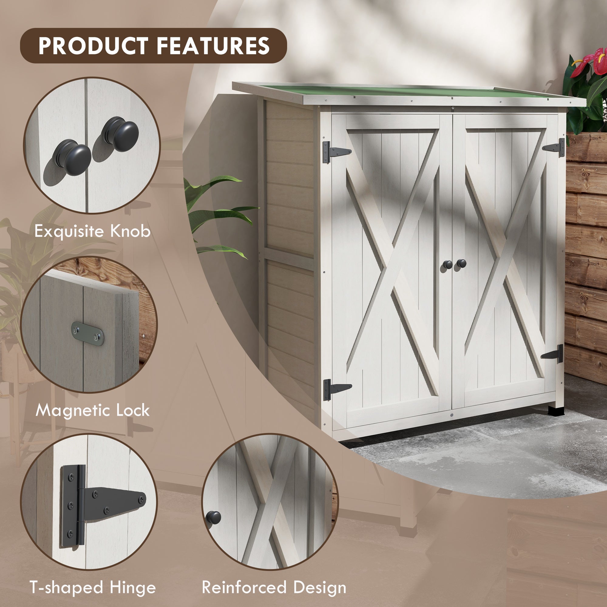 Outsunny Wooden Garden Shed Storage Shed Fir Tool Cabinet with Shelves Double Door Light Grey - anydaydirect