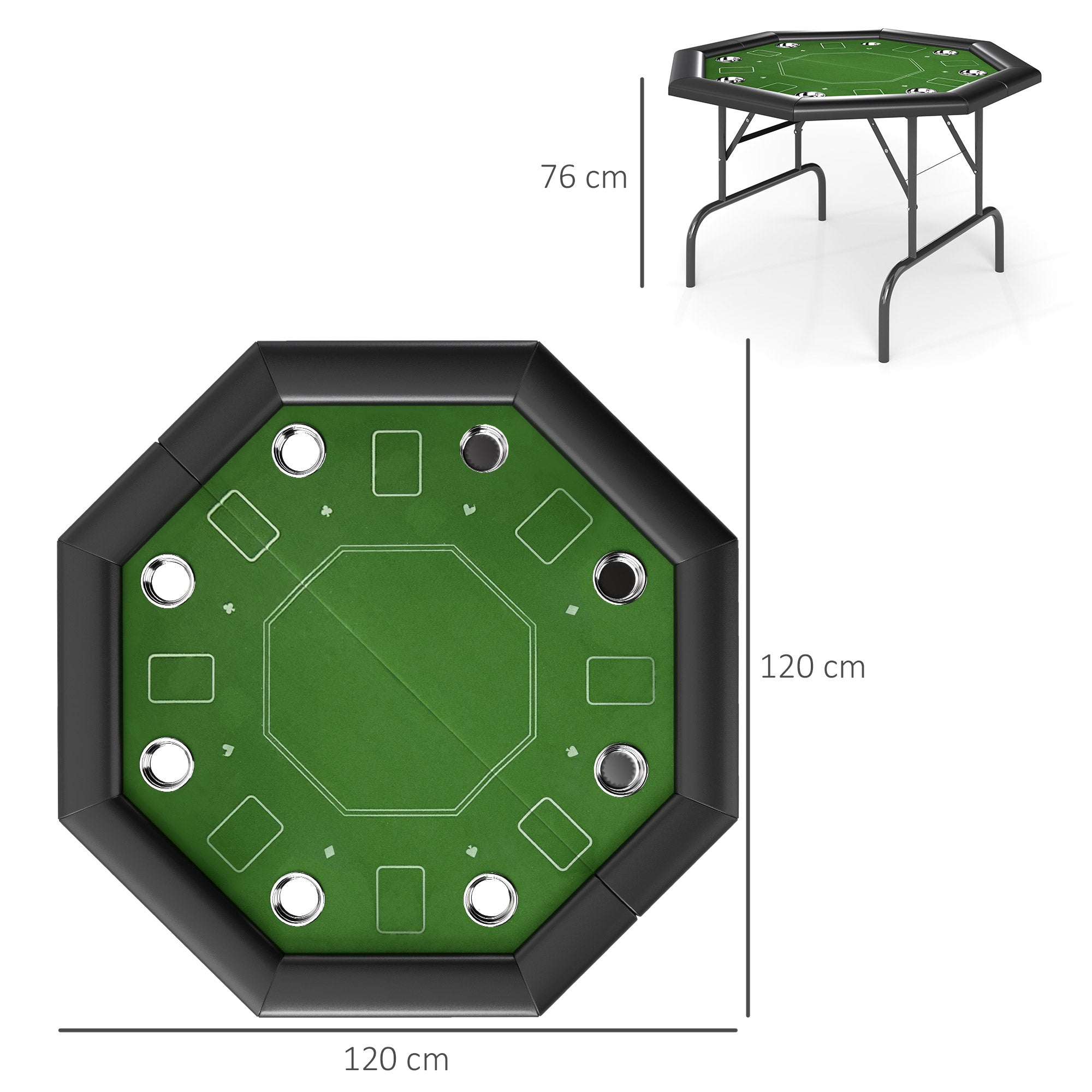 SPORTNOW 8 Player Folding Poker Table, Portable Octagon Blackjack Table with Cup Holders with Cup Holders, Padded Edge, Green - anydaydirect