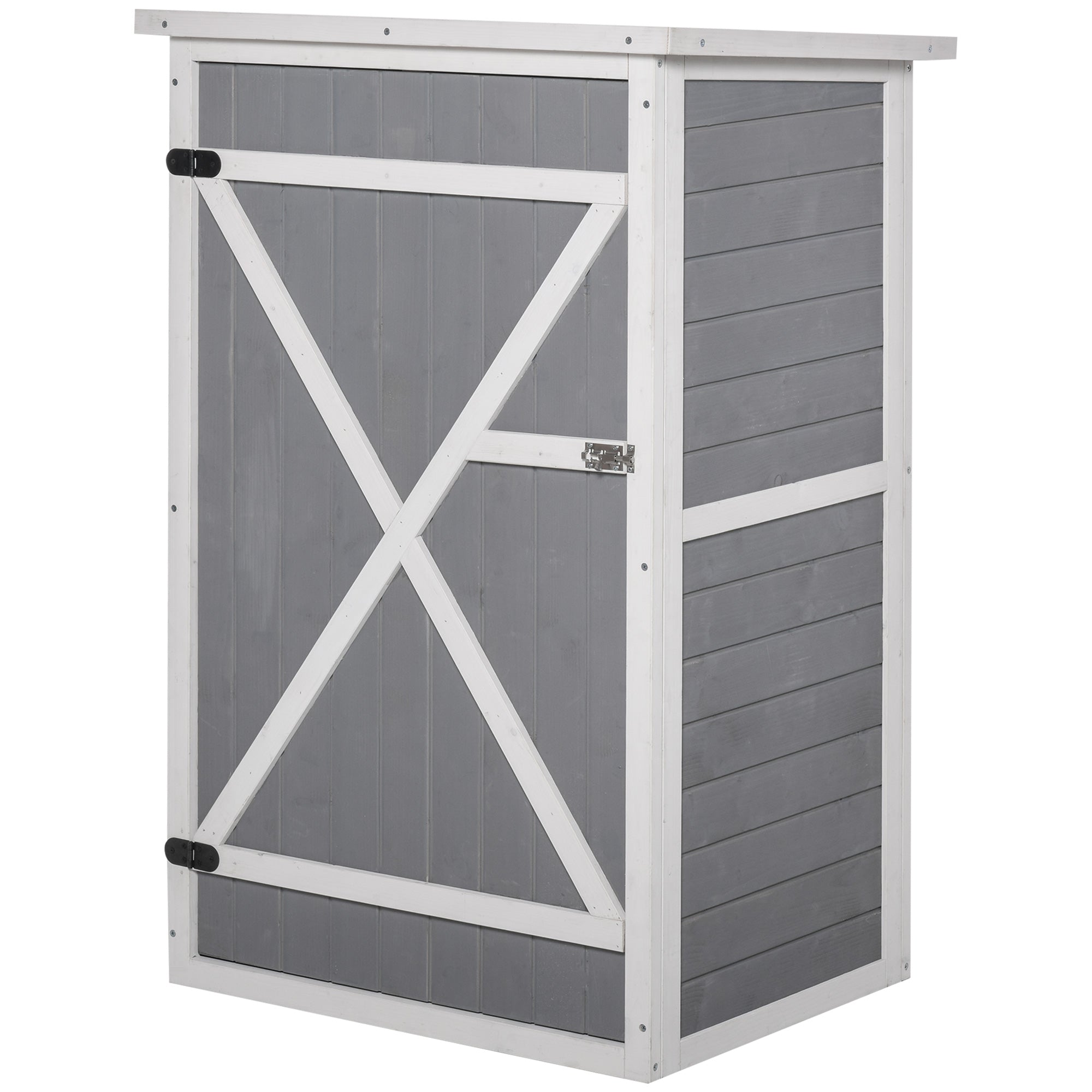 Outsunny Wooden Garden Storage Shed Fir Wood Tool Cabinet Organiser with Shelves 75L x 56W x115Hcm Grey - anydaydirect